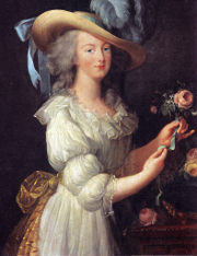 Marie Antoinette in a muslin dress; art by Elisabeth Vig�e-Lebrun