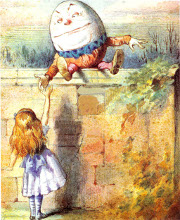 Alice with Humpty Dumpty, artist: John Tenniel